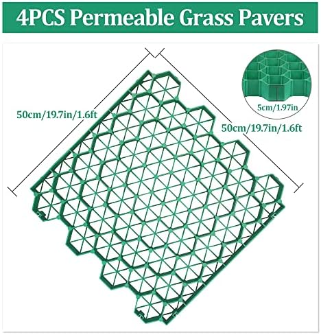 Grid Grip Grive Gravel Grive 1,9 ”длабочина со рамна пропустлива пропустлива трева HDPE зелена пластична пролеана база за паркинг,