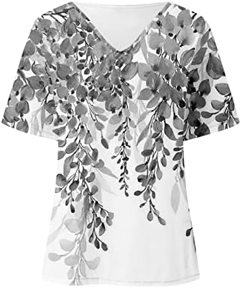 Hgccgdu жени лето V вратот врвови лабави модни модни туники врвови 3Д пролетни лозови печатени маички за обична улична облека