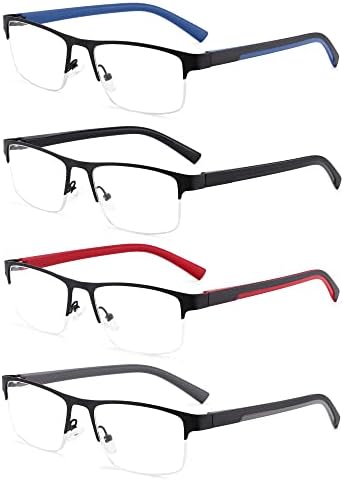 Очила за читање За Мажи Жени Со Метални Машки Читатели Со Половина Рамка 4 Спакувајте Унисекс Очила Со Торбички