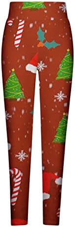 Грдите Божиќни хеланки за жени Симпатични снежни печатени празници за одмор Панталони со високи половини зимски термички дното