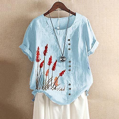 Валана маичка со кратки ракави, женски цветни печати летни врвови, торбички со кратки ракави со кратки ракави