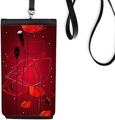Црвени цвеќиња уметнички сликарство со пченка телефонска чанта што виси мобилна торбичка црн џеб
