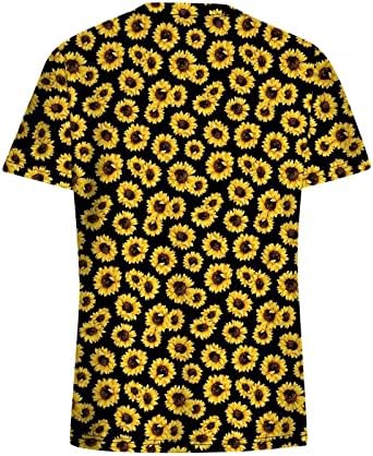 Nokmopo женски фланели кошули краток ракав плус големина моден печатење кратки ракави со врвови со врата за вратот за работа со џеб