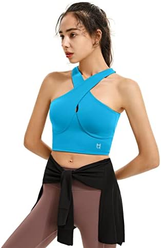 H-Quenby Halter Sports Sports Bras For Women, Longline Criss-Cross Padded Spapy Sports Bras Truickuling Yoga Crop Top Medium