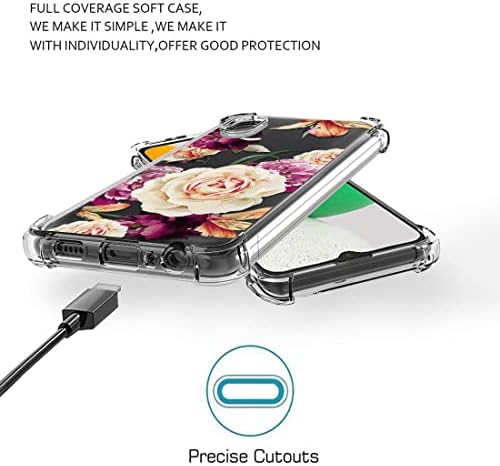 Озофтер за Galaxy A03 Core Case со 2 парчиња заштитник на екранот Цвет цвет за девојчиња жени-апсорпција Флексибилна гума на