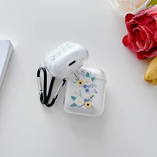 Hjwkjus компатибилен со AirPods 1 & 2 Case за жени девојки, елеганција Прекрасна цветна цвет цветна мека чиста TPU кутија со