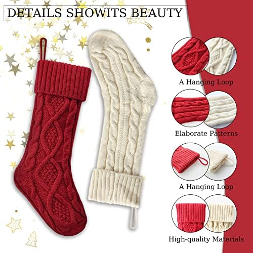 Зифти Божиќни чорапи 4 пакувања 18 инчи голем декор плетен Божиќ, порибување мека топла двострана класична декорација за семејни празнични забава Божиќни украси