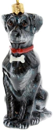 Радоста на светот колекционерски украс Европски разнесени стакло миленичиња, лабрадор ретривер црна со јака од коски за кучиња