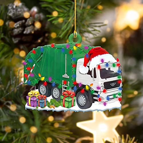 Камион за ѓубре носи црвена Божиќна капа со жици светла украс украс украс, чиста пластика виси декорација куќа презентирана Божиќна еве -декоративна