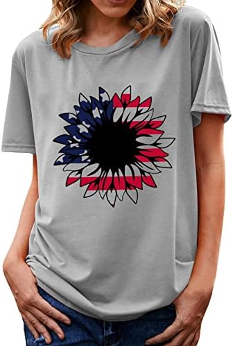 Четврти јули Облека за жени Ден на независност кошули со кратки ракави екипа на летни празнични блузи на врвот на маицата со знаме на САД.