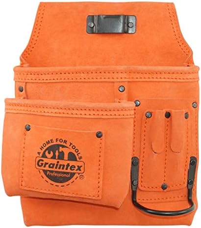 Graintex SS2572 :: 5 џеб лево рачен нокти и алатка торбичка портокалова боја велур кожа за конструктори, електричари, водоводџии,