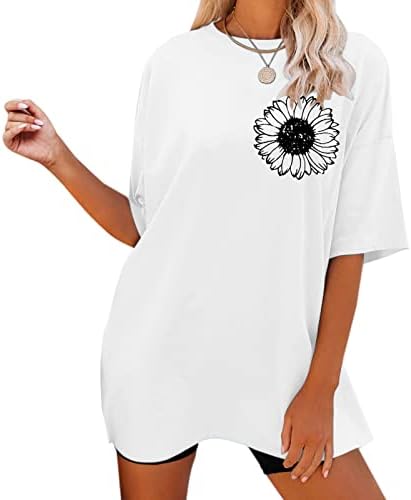 Lutionенски плус големина летни врвови, графички принт o-врат-врат основни кошула слатки кошули за жени трендовски