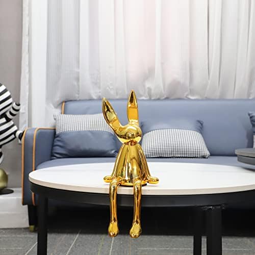 CACYTILT 11 инчи смола Златна седечка зајак Голема статуа Апстрактна животинска скулптура Колекционерски дисплеј фигурини за