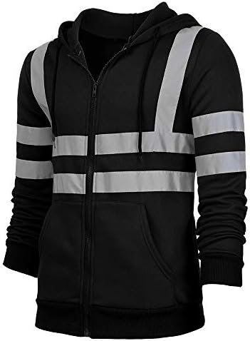 WENKOMG1 UNISEX Висока видливост Безбедност со качулка со качулка, лесна јакна со долги ракави, рефлектирачки поштенски кошули