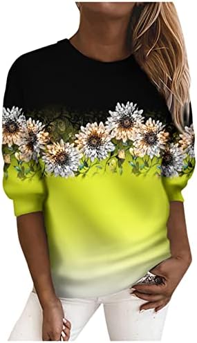 Nokmopo Sweetshirt for Womenенски моден моден случај со долг ракав печати тркалезен врат пулвер џемперки врвна блуза