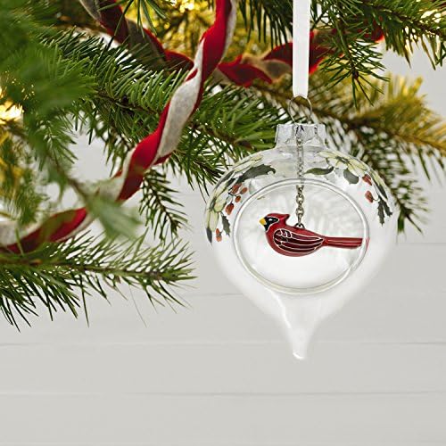 Hallmark Keepsake 2017 Зимски кардинал и Холи Премиум стакло и метал Божиќен украс