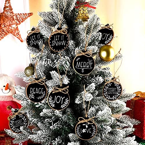 24 парчиња дрвени Божиќни украси коноп јаже парчиња дрвени парчиња насликани дрвени исечоци новогодишна елка што висат дрвени
