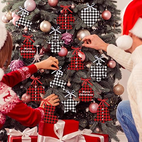 60 парчиња Божиќна биволи карирани украси новогодишни елки снежни снегулки slogвонари starsвезди чорапи виси исечоци Благословете ги ознаките на Ноел радост со пандел?