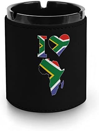 Јас многу го сакам знамето на Јужна Африка ПУ кожа пепелници за пушачи десктоп пушење пепел држач за пепел за домашно канцелариски