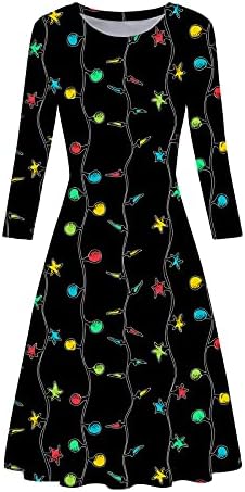 Ruziyoog женски есенски фустани мода 2022 Божиќ со долги ракави маица облечена обична тркалезна врата лабава туника занишана фустан