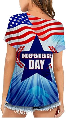 Кошули за ден на женска независност Американско знаме за печатење на знамето Туника врвови лабава краток ракав против вратот на 4 -ти јули маички блузи