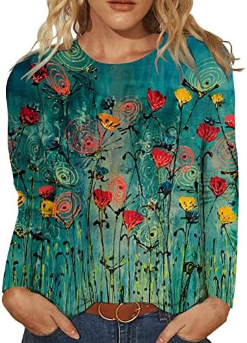 Облека за есенски жени: женски случајни џемпери на екипажот со долги ракави со долги ракави слатки врвови на туники