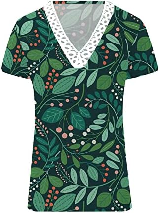 Хавајски кошули за жени фустани против вратот врвови чипка шуплива кошула цветни печатени маички лабави вградени летни блузи