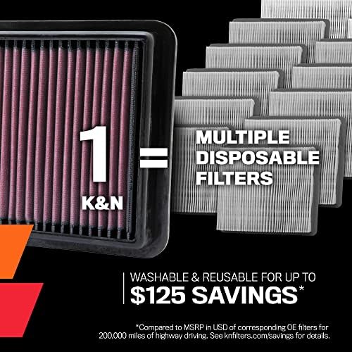 K&N Filter Air Filter: Повторно употреблив, чист на секои 75,000 милји, за перење, премија, филтер за воздух за замена на автомобили: