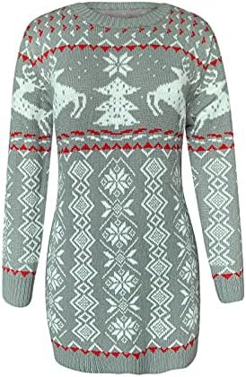 Ruziyoog жени грди Божиќни џемпери тенок вклопена долга ракав пулвер џемпер фустан празнично лежејќи плетени фустани за туника