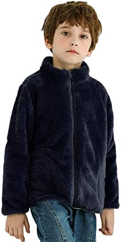 Момчиња за деца девојчиња со долг ракав зимски солиден руно патент јакна од палто згуснете топла облека за деца, палта големи