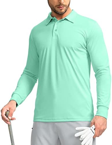 Машка поло маица со долги ракави голф кошули со лесни UPF 50+ заштита од сонце Кул кошули за мажи работат на риболов на отворено