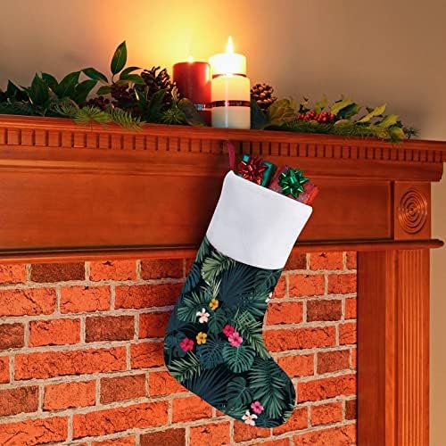 Хибискус цветна тропска дланка образец Божиќ виси чорапи за порибување за Божиќно дрво од камин
