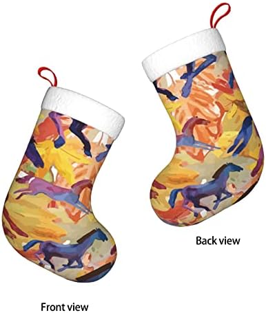 Аугенски Божиќни чорапи Акварел коњ Шарено двострано камин што виси чорапи
