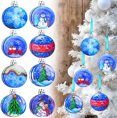 Blulu 16 парчиња Дрвени Божиќни украси сини акварели фарма куќа Божиќни украси што висат дрвени занаетчиски украси Снежан снегулка