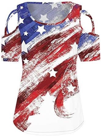 Патриотски кошули за жени Американско знаме лето кратки ракави на вратот маици starsвезди шарени лабави вклопени обични забавни