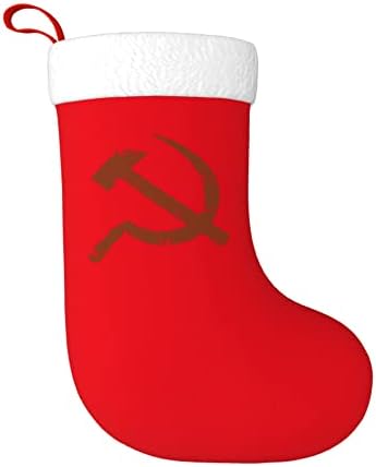 QG ZZX Божиќни чорапи со бела супер мека плишана манжетна поранешен советски сојуз знаме чекан срп Божиќни чорапи Божиќни украси
