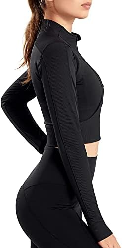 Ktilg жени исечени јакна половина поштенски пуловер тенок јога трчање атлетски тренингот јакни со долг ракав активна облека на врвот на врвот