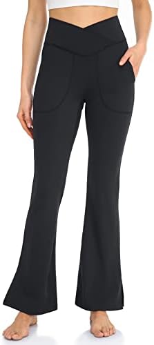ЈУНОГА женски одблесоци хеланки кросовер јога панталони со џебови поделени постепени панталони за обични панталони