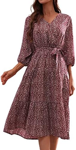 Дами летни фустани 2023 обични леопард руфили полулежни фустан миди фустан лабава проточна висока половината замав.