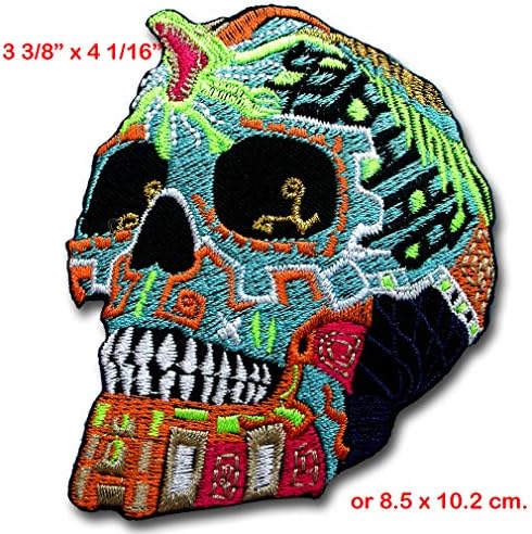 Верани Ацтек Воин шеќер Мексикански череп печ железо на елек Харли велосипедист племенски племенски ден на мртвите