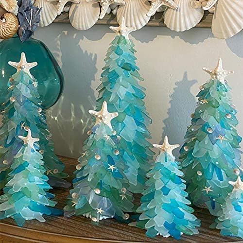 Зевои Божиќно океански кристално смола, прекрасна зелена новогодишна елка, креативна уникатна декорација на Божиќни школки, Божиќна специјална декорација-брод пр