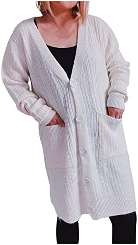 Жени отворени предни долги ракави буци плетени кардиган џемпери лабава надворешна облека, обичен V-врат со долг ракав есен џемпер