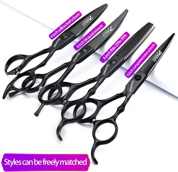 Комплети за ножици за фризерски Sharonds, 5,5/6/6/6,5 инчи, не'рѓосувачки челик, сечење на косата за сечење на коса, поставени опаѓање на ножици за коса, професионален бербер