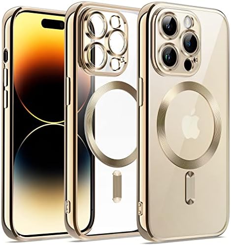 Џетех Галванизиран Случај за iPhone 14 Pro Max 6,7-Инчен, Целосна Заштита На Објективот На Фотоапаратот, Компатибилен Со Безжично Полнење MagSafe, Мек Капак На Телефонот Отпоре