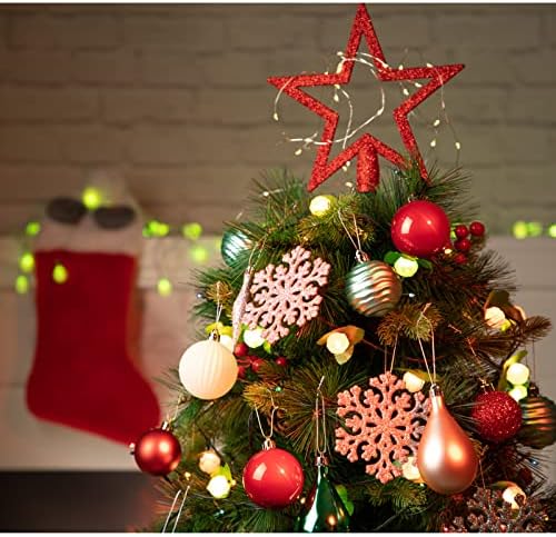 ПИТЕПО 46 парчиња Божиќни Топки Орнаменти За Новогодишна Елка, Божиќни Сезонски Украси За Украсување со 1 Црвен Сјај Топер На