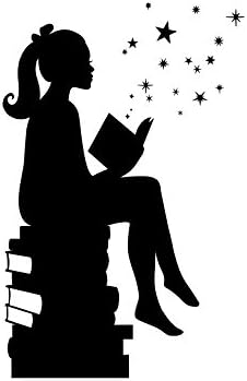 Девојки за читање книги магија - соочувајќи се десно, мала, црна - винил wallидна уметност декларална за домови, канцеларии,