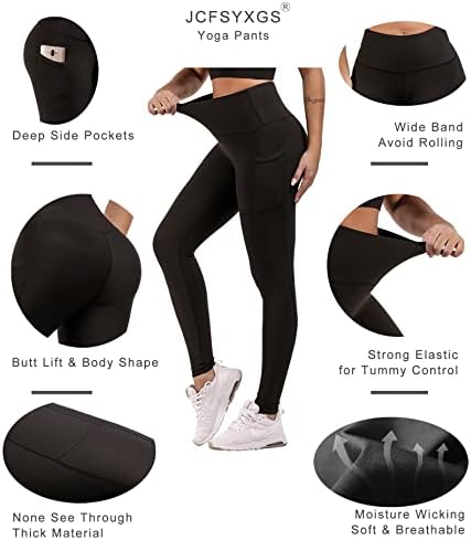 JCFSYXGS со високи хеланки за половини за жени со џебови меки јога панталони Контрола на стомакот за атлетски тренинзи хеланки