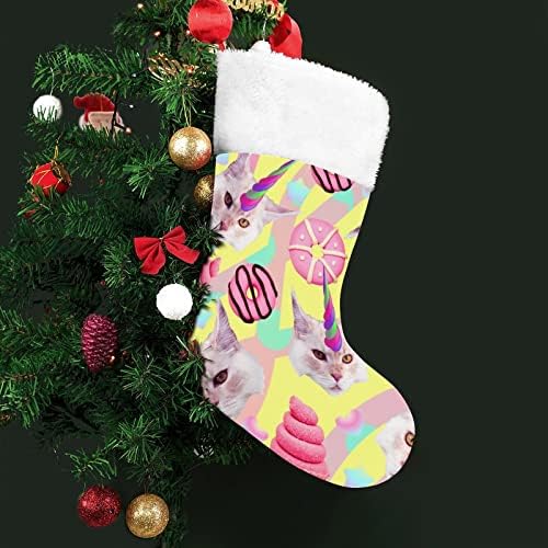 Еднорог мачки божиќни чорапи порибување на Божиќни дрвја Дедо Мраз што виси украси за празничен камин 16,5 “