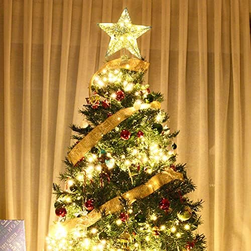 Златен Топер За Новогодишна Елка, Маракол 7,8 инчи Осветлена Декорација На Ѕвезда Со Сјај На Елка, За Божиќ, Давање Благодарност,