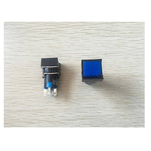 5 парчиња сина квадратна капа DC 12V LED светлина 1P2T 5 Терминали Прекинувач на копчето за притискање